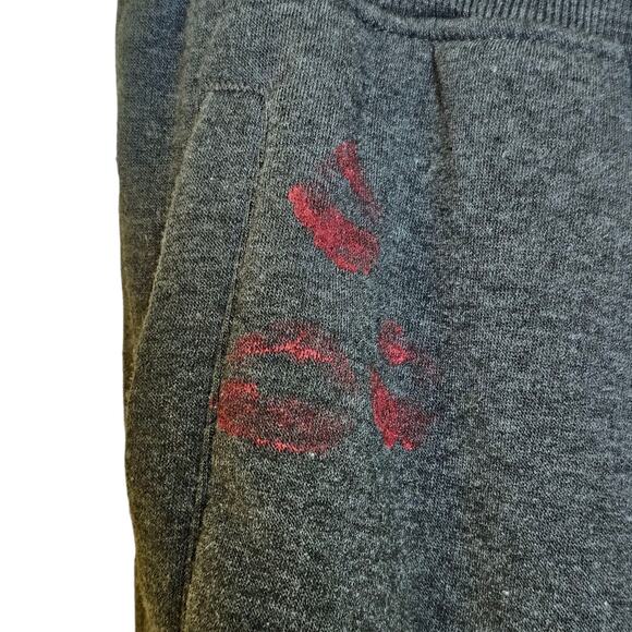 Dark Gray Sweatpants with Valentine Lipstick Kisses on Pocket - Picture 2 of 4